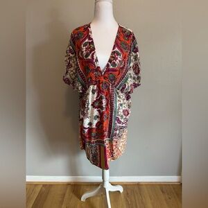 Angie Boho Paisley Babydoll Tunic Top - Large